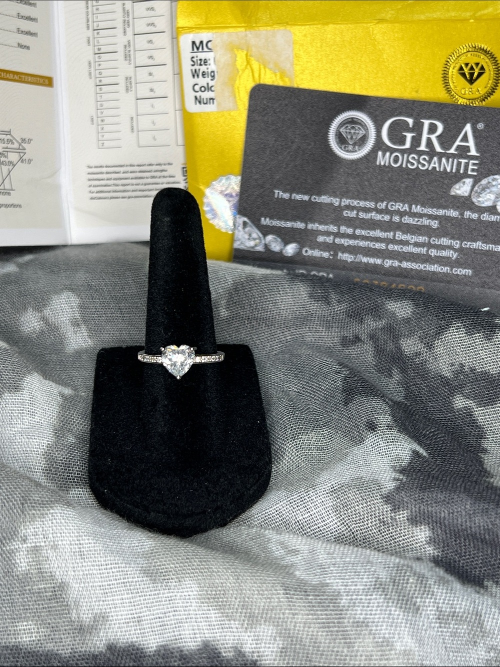 Heart Cut Moissanite Ring with Pavé Band - Sterling Silver 925